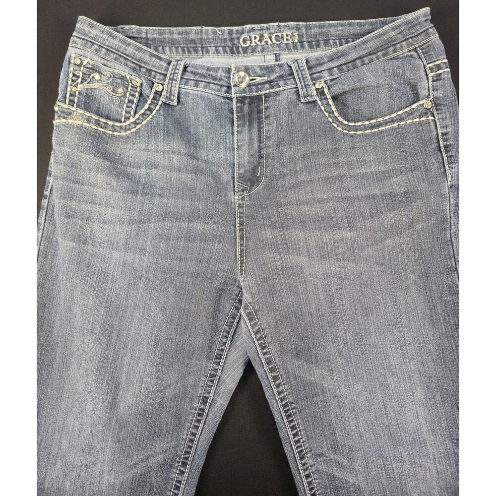 Grace in LA Size 17 Womens Bootcut Stretch Jeans Rhinestone Embellished Pockets - Picture 2 of 13